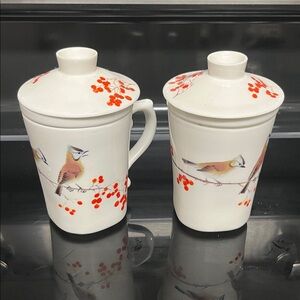TEAVANA Bird Design Ceramic Mug set with Lids and strainers exclusive collection